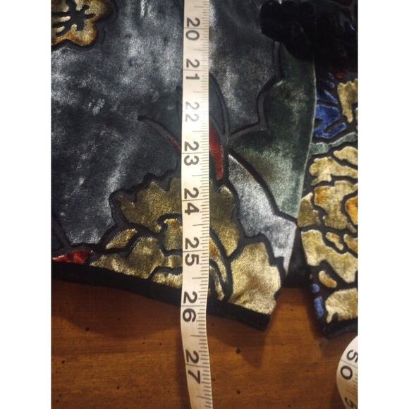 Vtg Ania A Womens Velvet Burnout Kimono Top Sz S Green Floral Art Asian goth - Picture 8 of 8